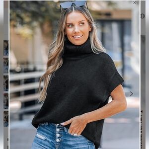 Black Short Sleeve Knit Turtleneck